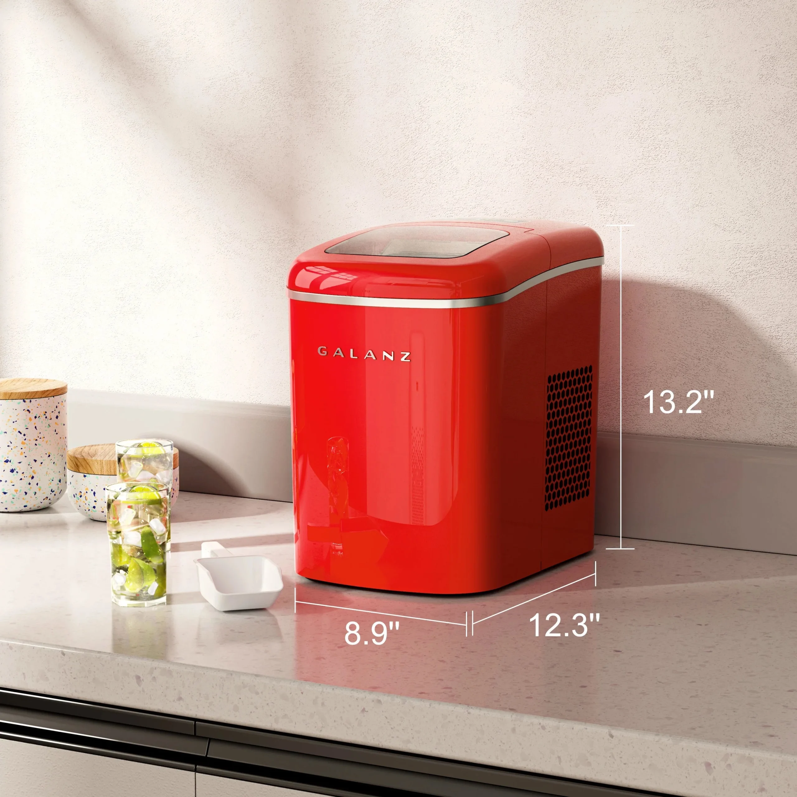 Galanz Portable Countertop Ice Maker, 26 lbs in 24 Hours, 9 Bullet Cubes in 9 Minutes, 2 Ice Sizes, 2.1 L, Retro Red - Image 6