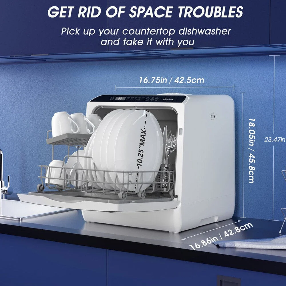 AIRMSEN Portable Countertop Dishwasher, 5-Liter Built-In Water Tank, 5 Washing Programs - AE-TDQR03 - Image 3