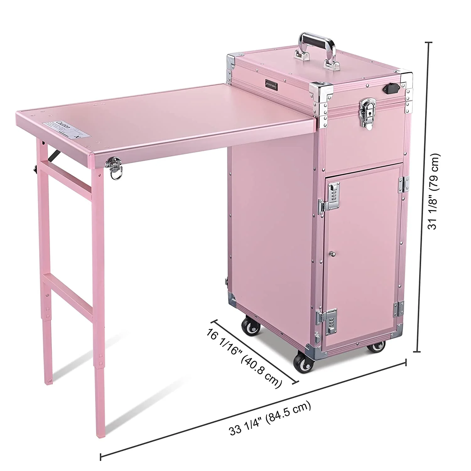 BYOOTIQUE Mobile Nail Station Rolling Makeup Train Case With Mirror, 4 Drawers - Pink - Image 6