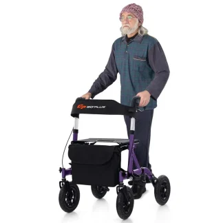 Foldable Rolling Rollator Walker With Seat, 9.5 Inch Pneumatic Wheels