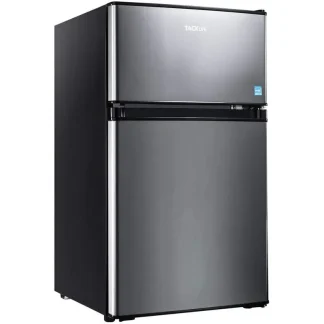 Compact 3.1 Cu.Ft 2-Door Mini Fridge With Freezer Compartment, LED Light, Stainless Steel Sliver - HPVFR310