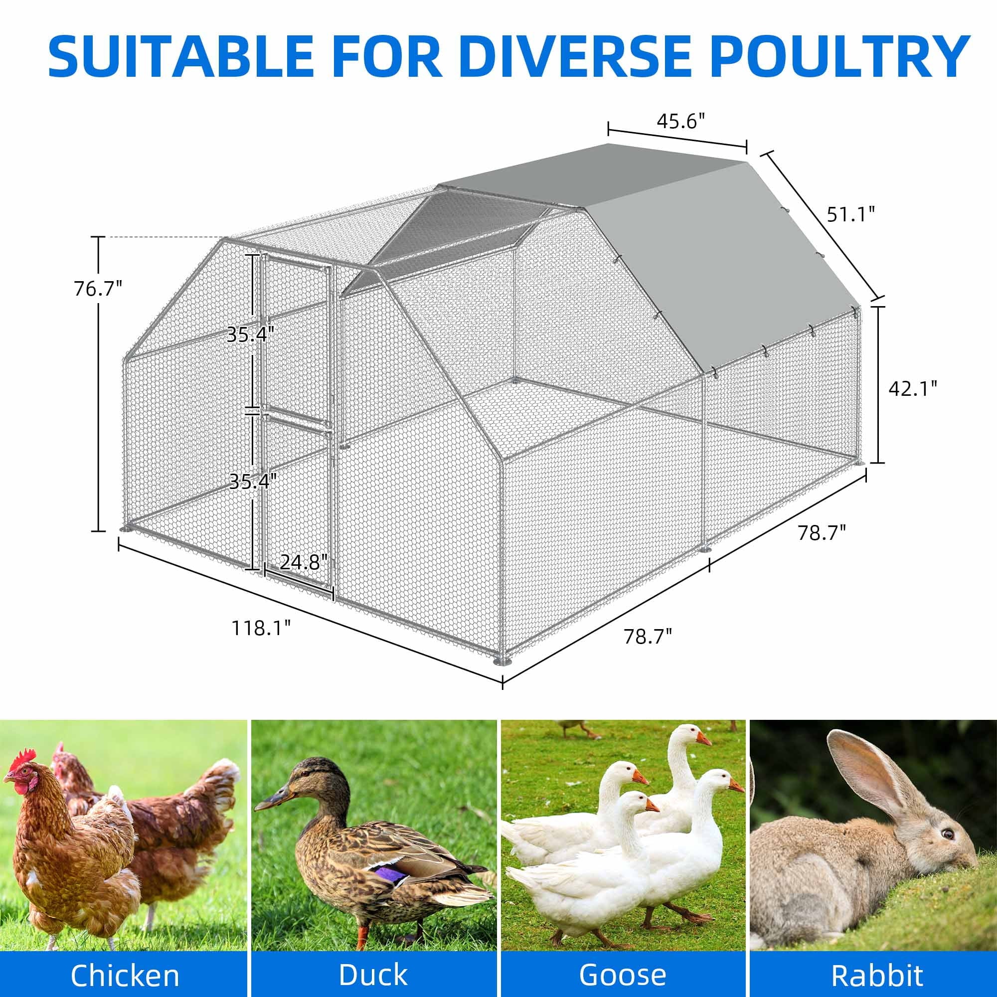 Dextrus Metal Chicken Coop With Waterproof Cover And Wire Mesh, 13.1 x 9.8 x 6.4 ft - Image 6