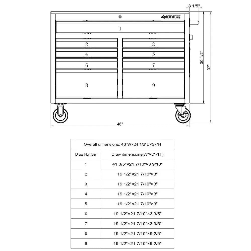 π₯46 in. W x 24 in. D 9-Drawer Gloss Black Deep Tool Chest Mobile Workbench - Image 5