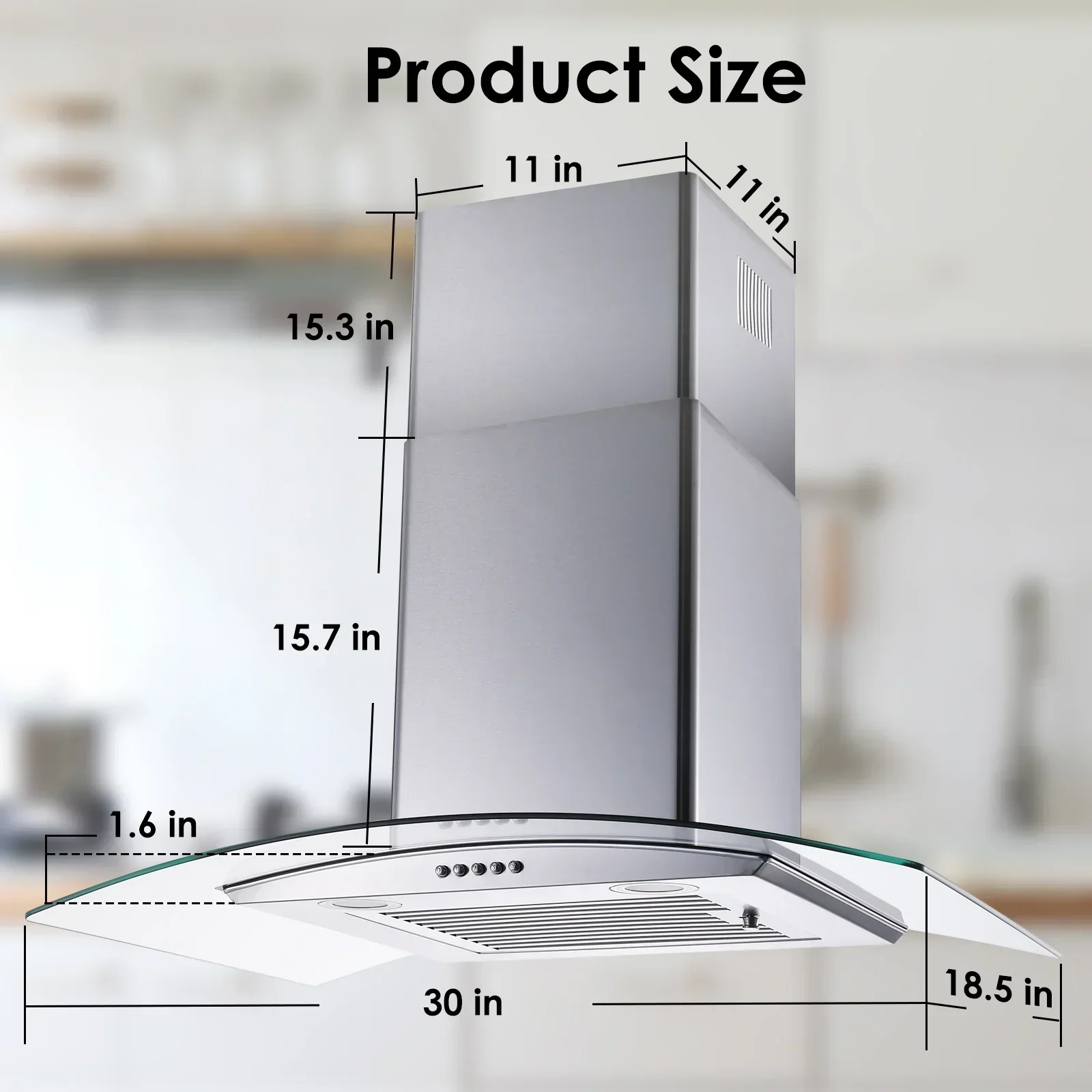 Wall Mount Range Hood 30 inch Convertible Tempered Glass 3-Speed 450 CFM - 3375B - Image 10
