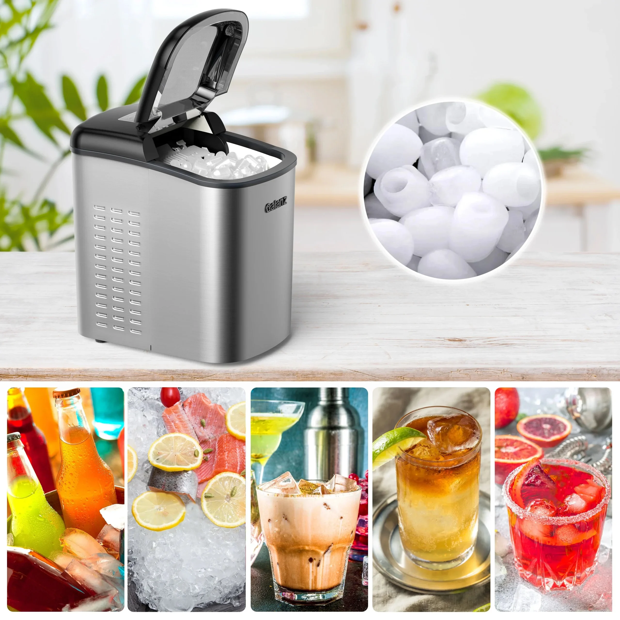Galanz Portable Countertop Ice Maker, 26 lbs in 24 Hours, 9 Bullet Cubes in 9 Minutes, 2 Ice Sizes, 2.1 L, Retro Red - Image 9