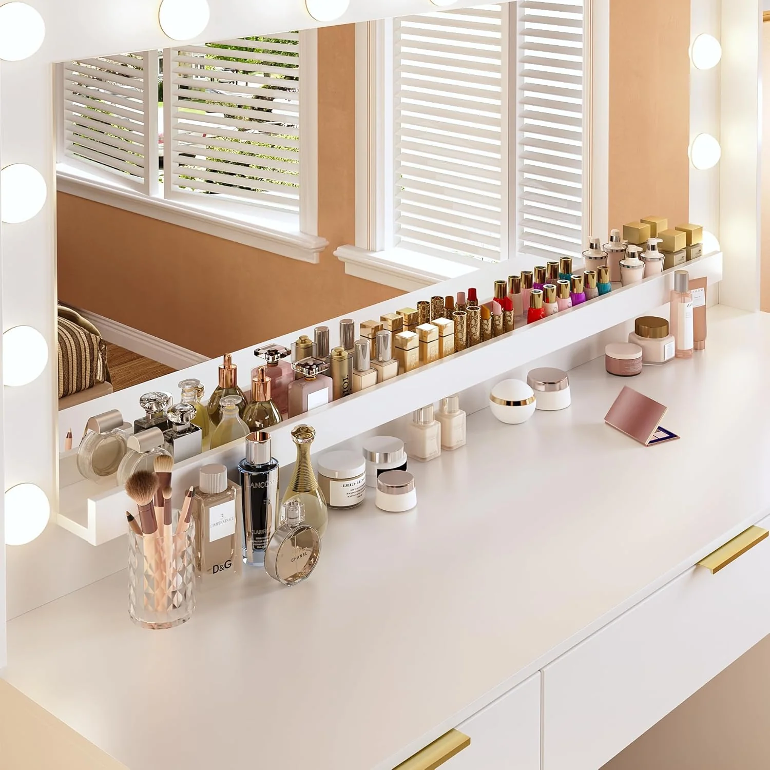 Fixwal 45.3" White Makeup Vanity Table with 9 Drawers, LED Lighted Mirror & Power Outlet - Image 6