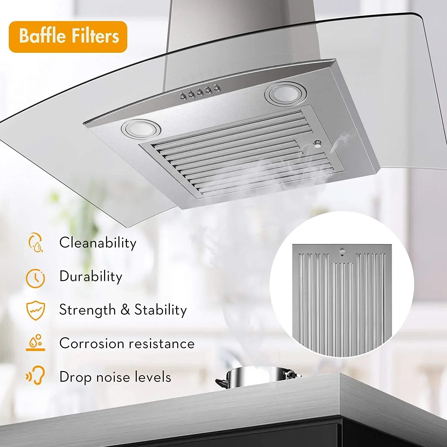 Wall Mount Range Hood 30 inch Convertible Tempered Glass 3-Speed 450 CFM - 3375B - Image 2