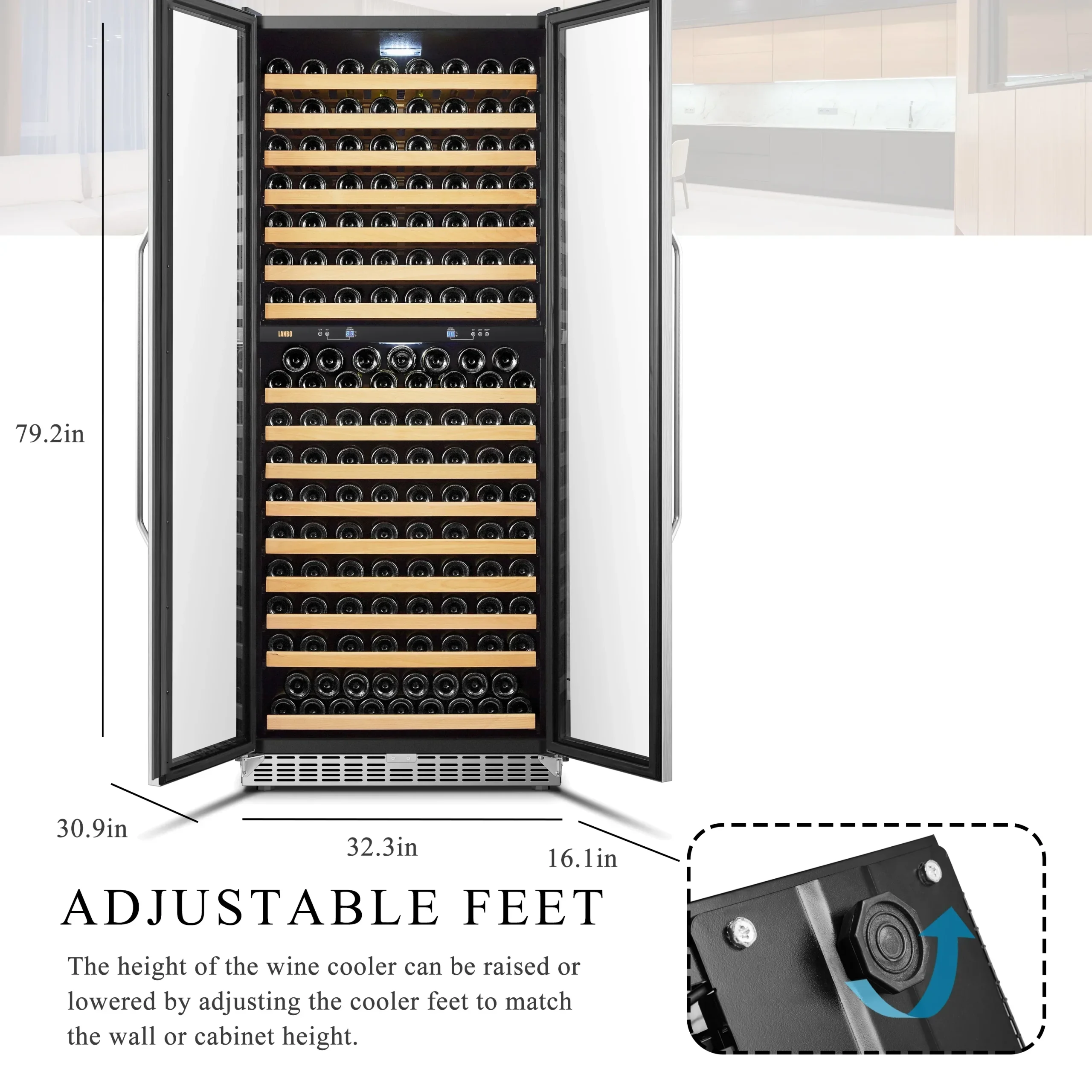 Lanbo 32 Inch 287 Bottle Dual Zone Compressor Freestanding Wine Refrigerator - LW328DD - Image 17