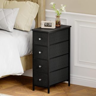 Black Narrow Storage Cabinet with 4 Fabric Drawers, Slim Storage Dresser