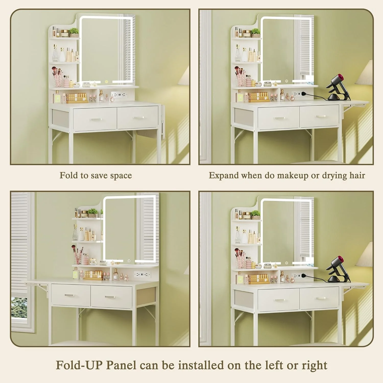 Fixwal Small Makeup Vanity Table with LED Mirror, 4 Drawers & Charging Station, White - Image 10