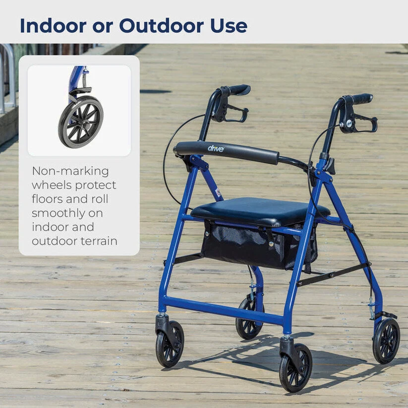 Drive Medical 4-Wheel Rollator Walker With Padded Seat, Backrest And 6-Inch Wheels - Blue - Image 4