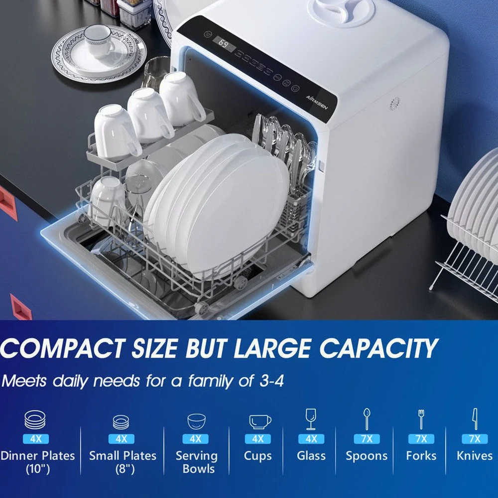 AIRMSEN Portable Countertop Dishwasher, 5-Liter Built-In Water Tank, 5 Washing Programs - AE-TDQR03 - Image 8