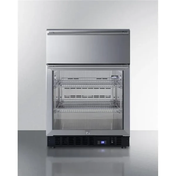 24 in. Wide Built-In Commercial Beverage Refrigerator With Top Drawer, Stainless Steel