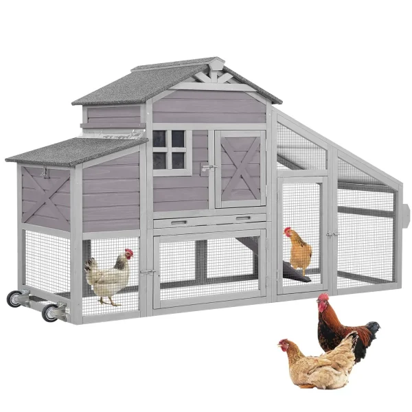 Aivituvin Mobile Chicken Coop Hen House With Wheels And Handrail For 2-4 Chickens